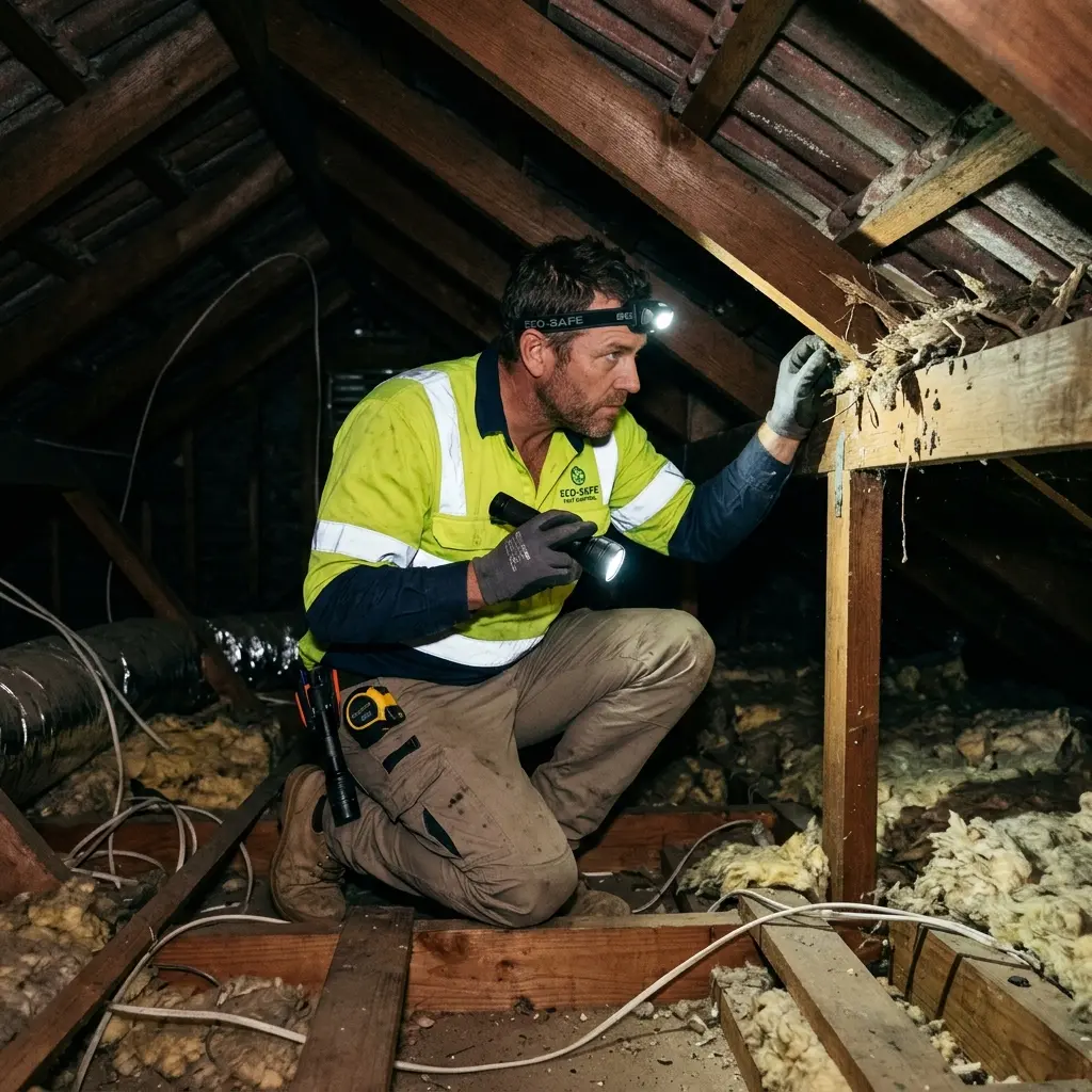 Technician inspecting a Diamond Creek roof cavity for a dead possum